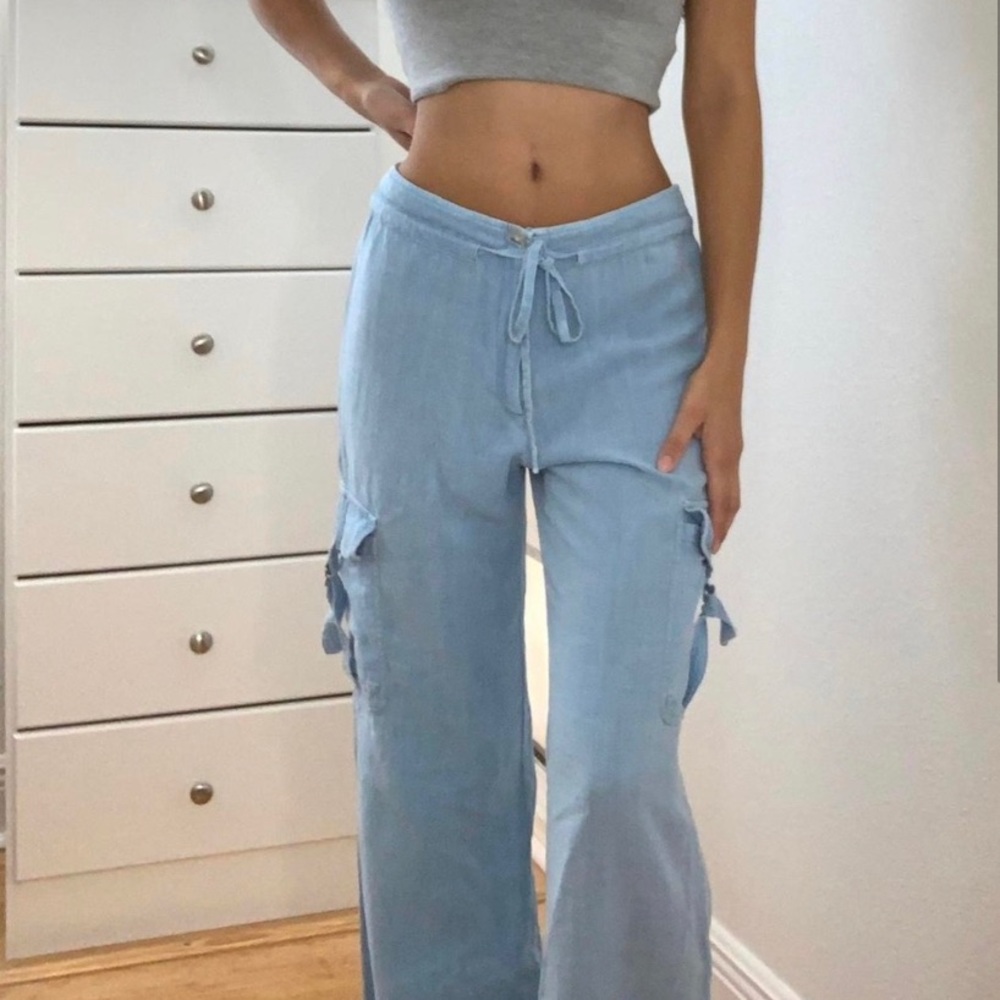 Boho Hippie Flax Blue 100% Linen Pants